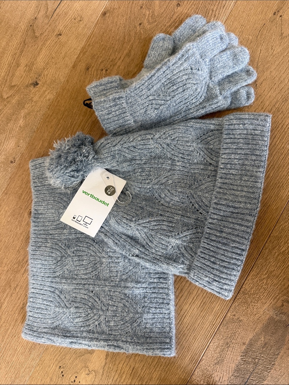 NWT Kids Light Blue Knit Hat, Scarf & Gloves Set